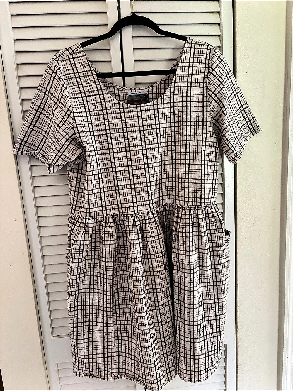 Urban Renewal Urban Outfitters Neutral Windowpane Check Cottagecore Prairie Dres